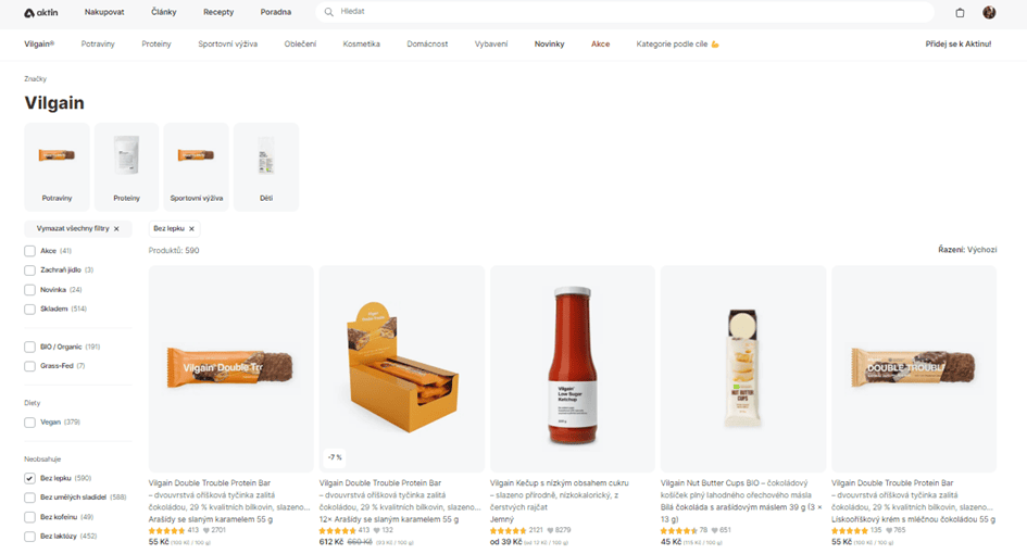 Nabídka produktů vlastní značky Vilgain