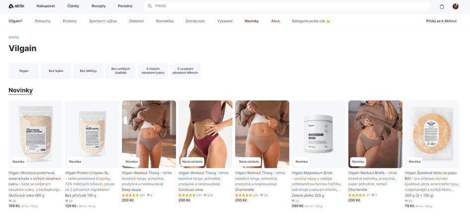 Nabídka produktů vlastní značky Vilgain